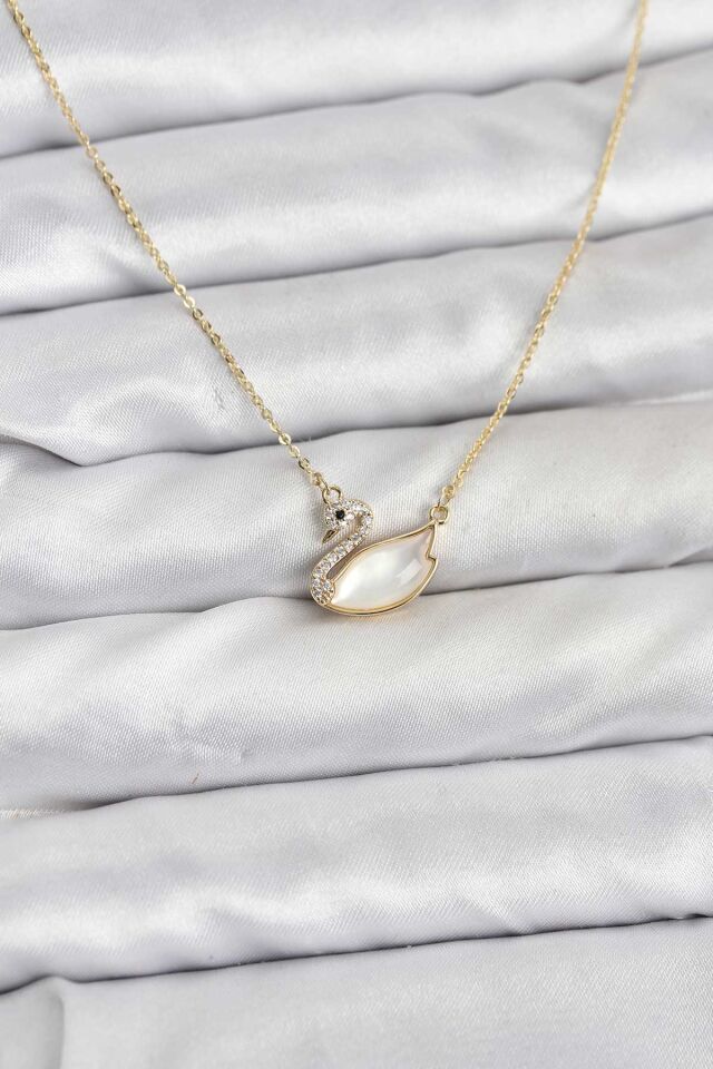 Pirinç Gold Renk Kuğu Model Kadın Kolye