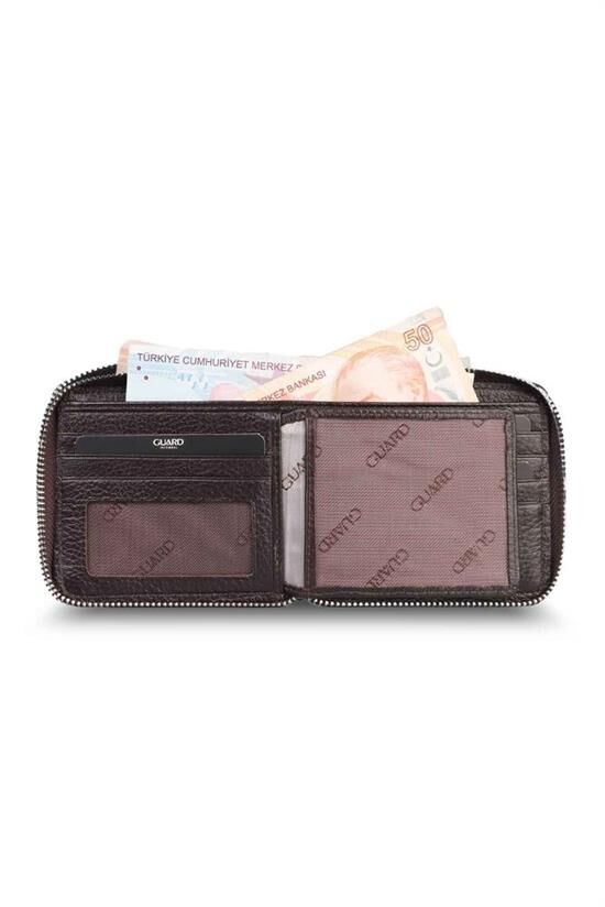 Guard Retro Fermuarlı Deri Kahverengi Cüzdan
