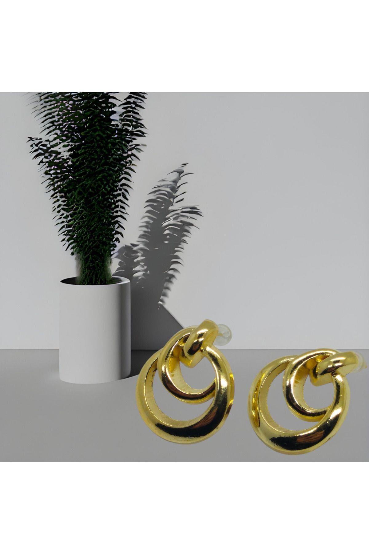 Kadınlar Içiçin Trend Lüks Gold Renk Iç Içe Görünümlü Daire Küpe