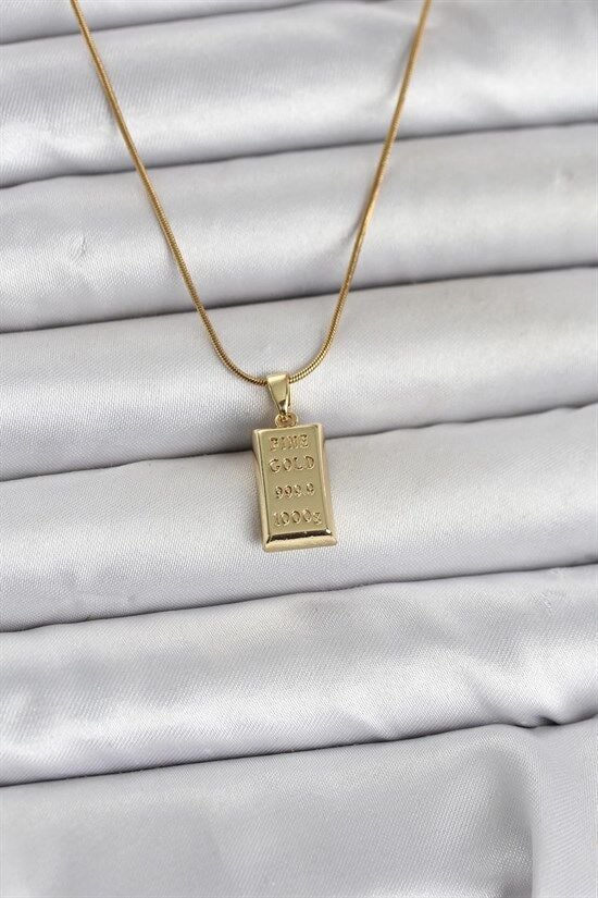 316L Çelik Zincir Gold Renk Külçe Altın Model Kadın Kolye