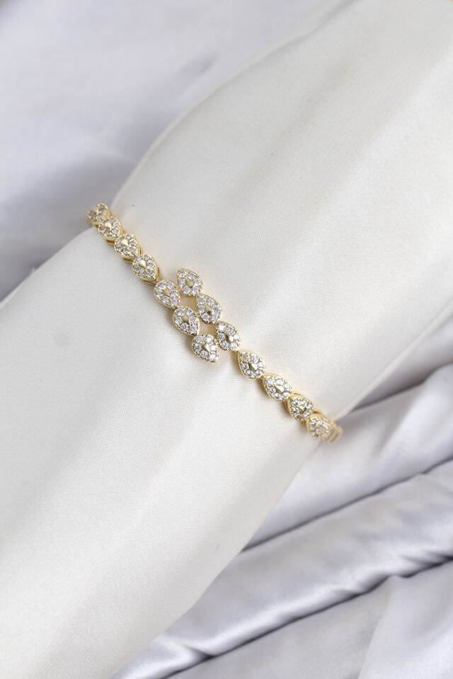 CM Damla Model Zirkon Taşlı VIP Seri Gold Renk Pirinç Kadın Bileklik