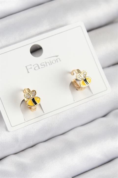 Pirinç Zirkon Taşlı Arı Model Gold Renk Çocuk Küpe